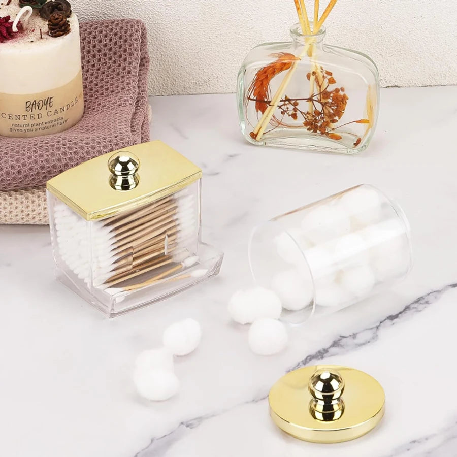 Set de Dispensadores de Hisopos – Organizadores de Baño con Tapas Doradas