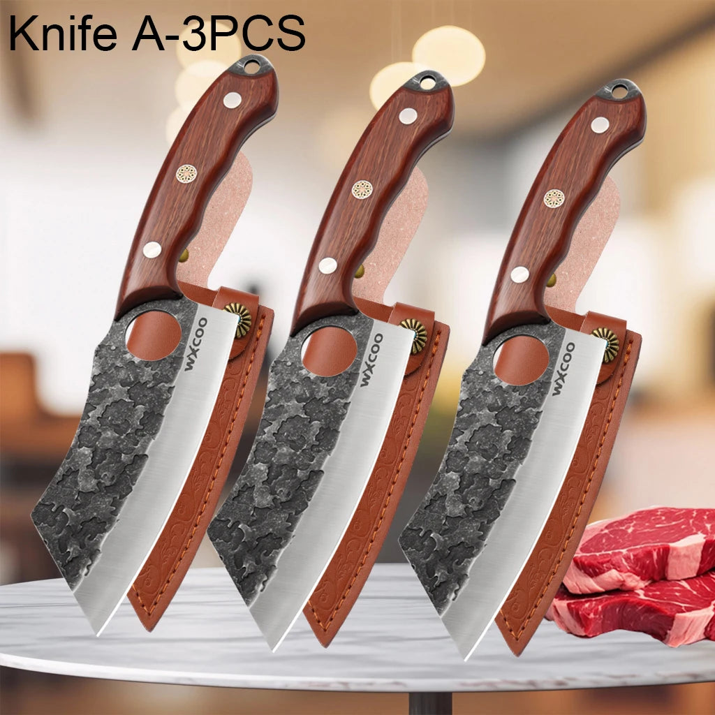 Cuchillo de Carnicero Forjado – Mango de Madera, Ideal para Cortar y Deshuesar Carne - 369 view
