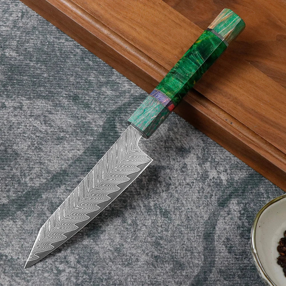 JUMCSONG 5-inch Utility Knife 67 layer Damascus Steel Fruit Knife VG10 Core Peeling Knife stable wooden handle kitchen knife