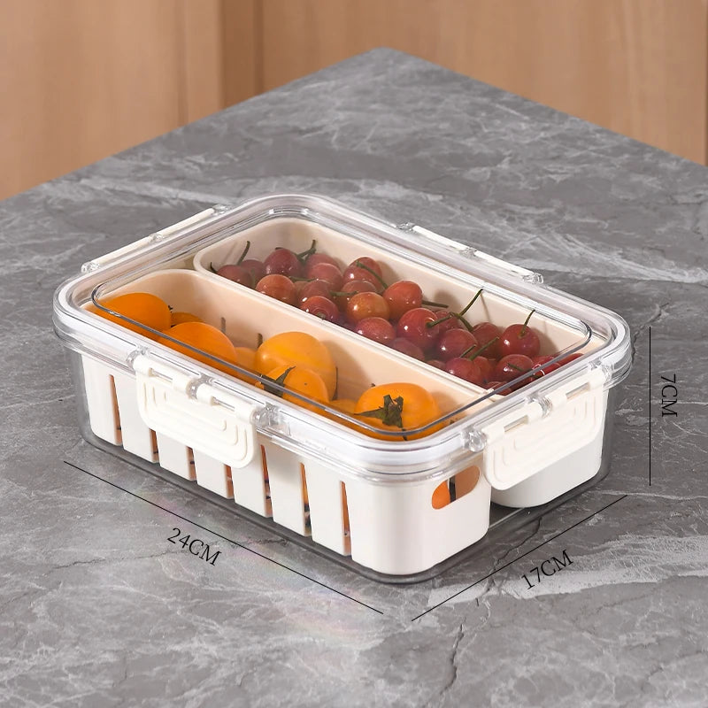 Caja de Almacenamiento con Drenaje y Asa – Organizador para Refrigerador