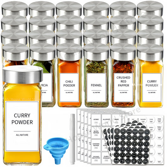 Glass Spice Jars with Stainless steel Spice Seasoning Containers Salt Pepper Shakers Spice Organizer Biodegradable Spice Jar Set - 369 view