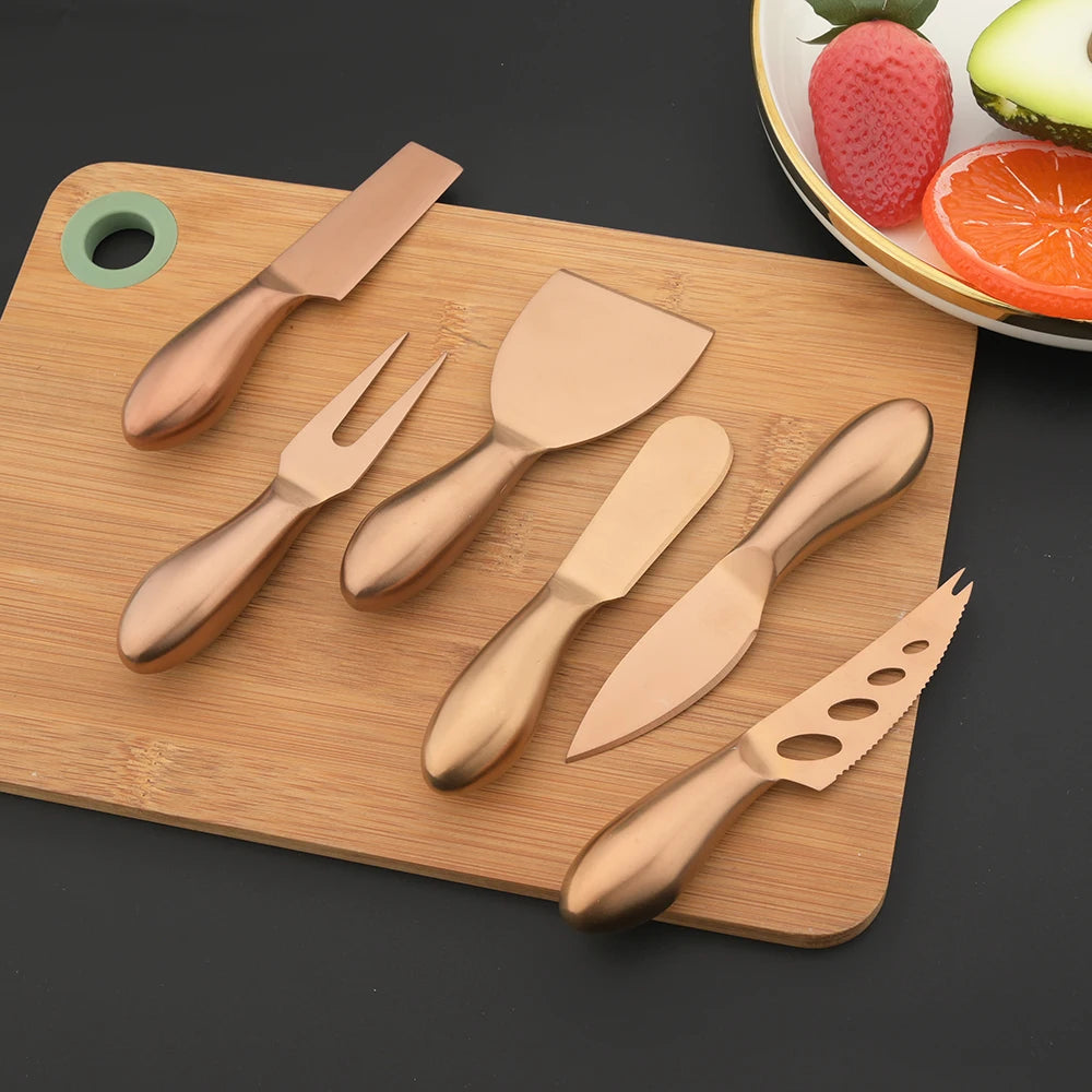 6Pcs Matte Gold Mini Knife Fork Chisel For Butter Cheese Slicer Cutter Stainless Steel Cutlery Tool Kitchen Gadget