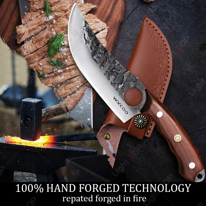 Cuchillo de Carnicero Forjado – Mango de Madera, Ideal para Cortar y Deshuesar Carne - 369 view