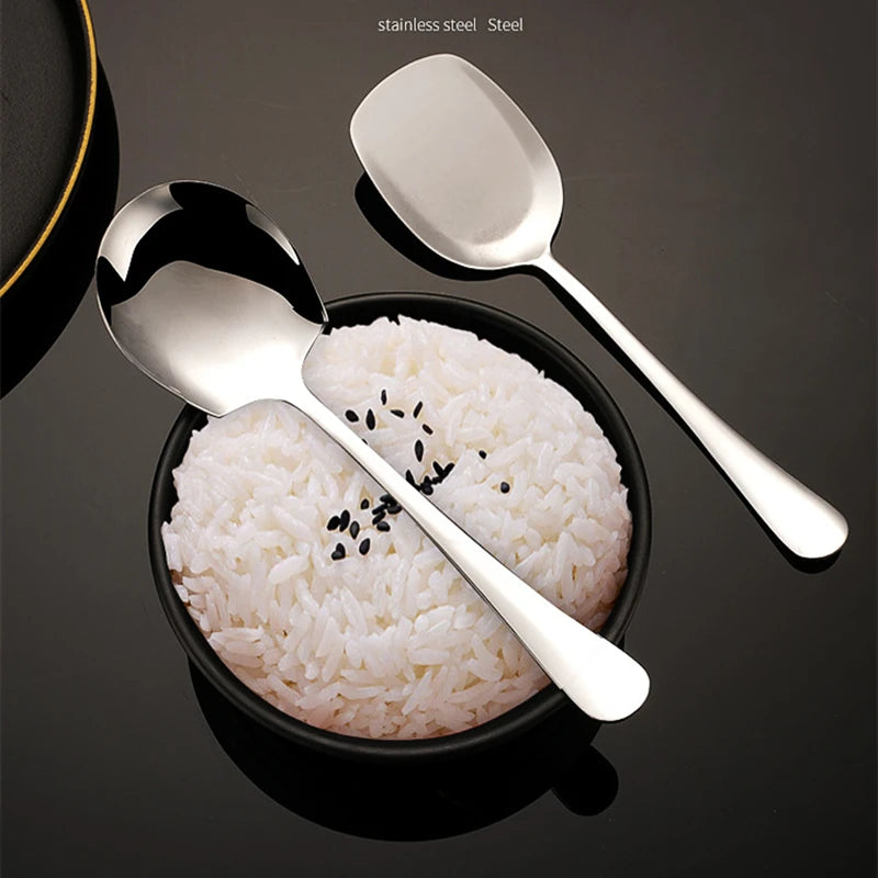 Golden Stainless Steel Food Service Spoon Large Rice Shovel Tableware Long Handle Square Spatula Kitchen Gadgets for Home - 369 view