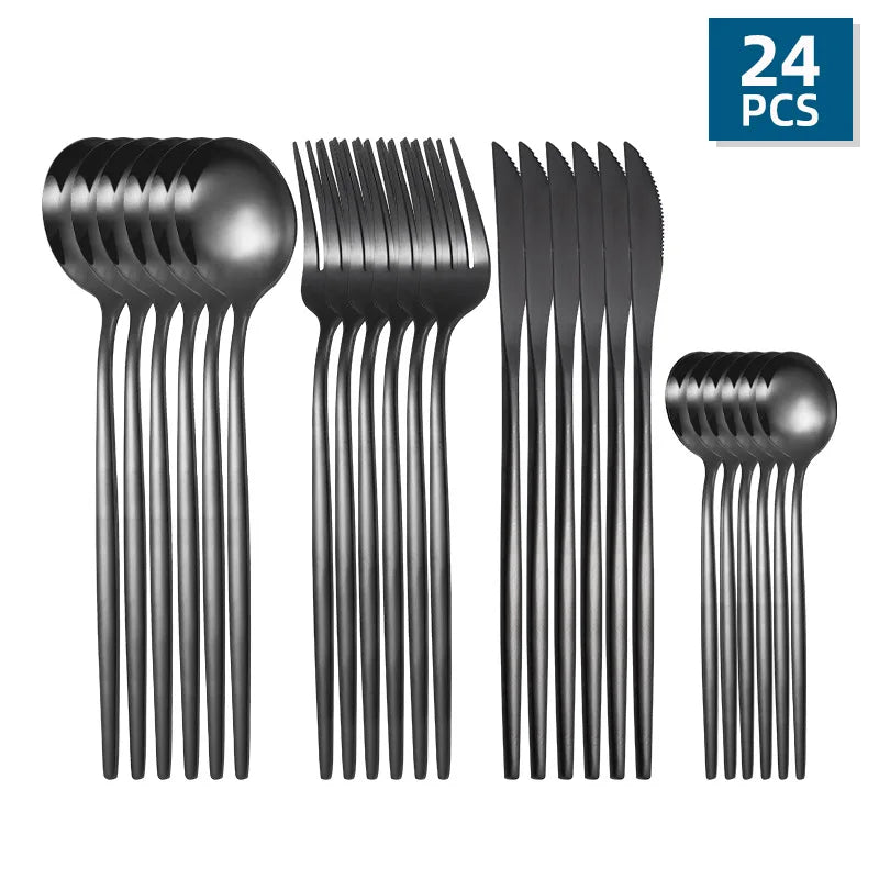 24Pcs Stainless Steel Golden Cutlery, Silverware Set Mirror Flatware Western Cutlery Set Dinning Kitchen Dinning Tableware