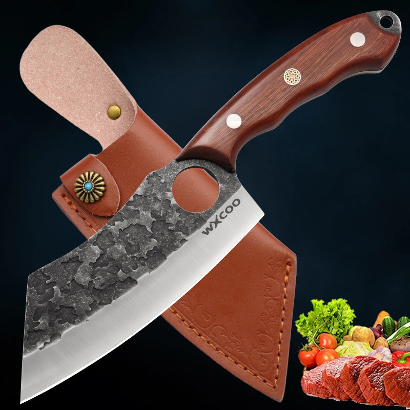 Cuchillo de Carnicero Forjado – Mango de Madera, Ideal para Cortar y Deshuesar Carne - 369 view