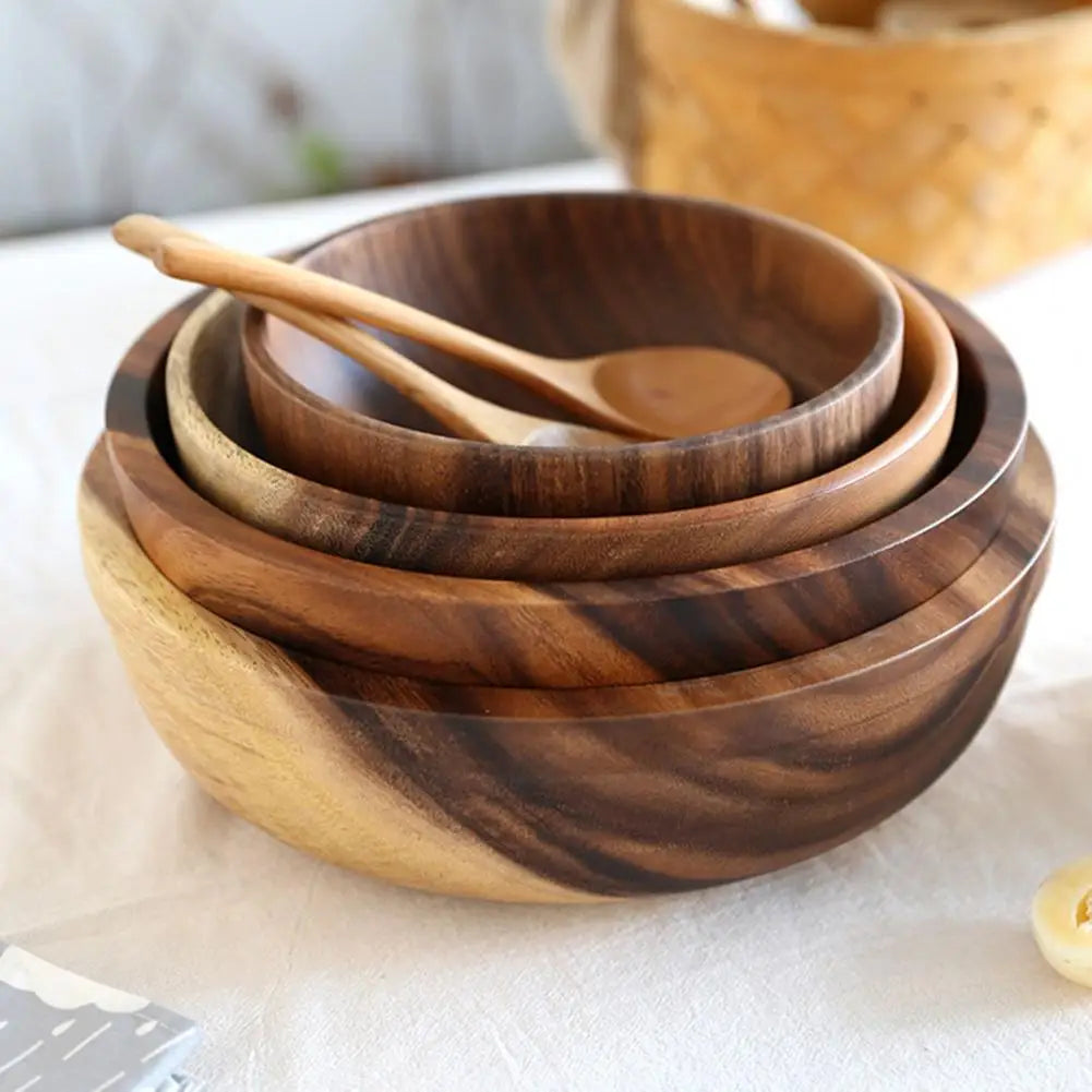 Good Grade Eco-Friendly Polishing Salad Bowl Japanese Practical Wooden Soup Bowl Kitchen Supplies - 369 view