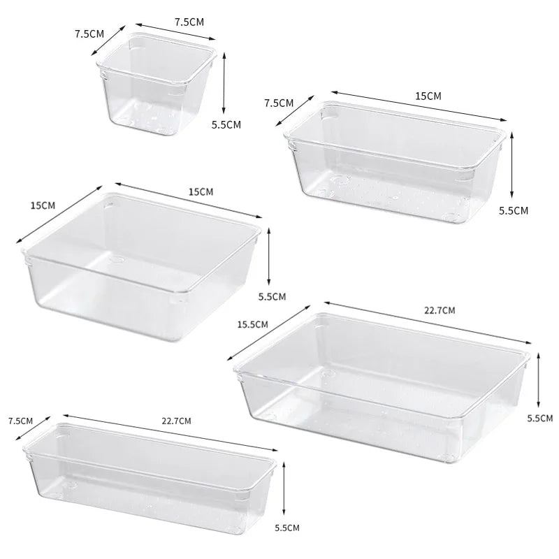 Set de 7/14 Organizadores de Cajón – Bandejas y Divisores Transparentes para Maquillaje y Cocina