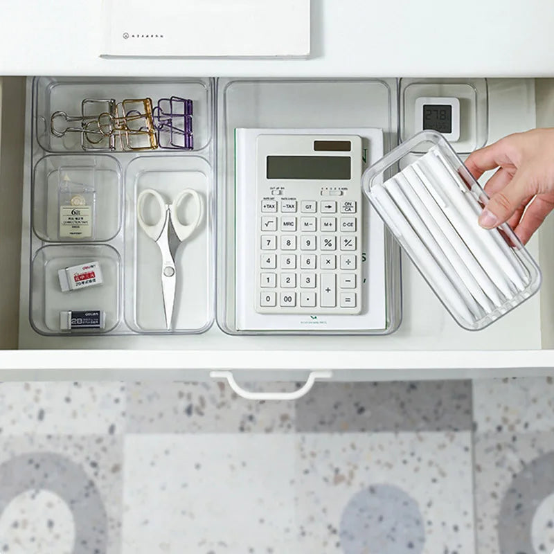 Caja Organizadora Transparente de Plástico – Almacenamiento para Escritorio y Tocador