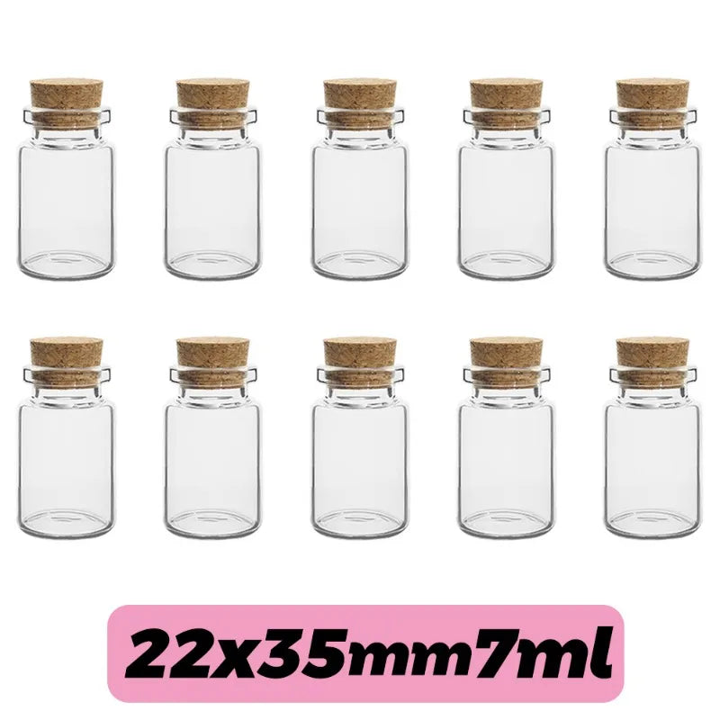 50/10PCS Small Glass Bottles with Cork Stoppers Mini Glass Vials Cork Transparent Wishing Bottles Storage Candy Jars DIY Decor