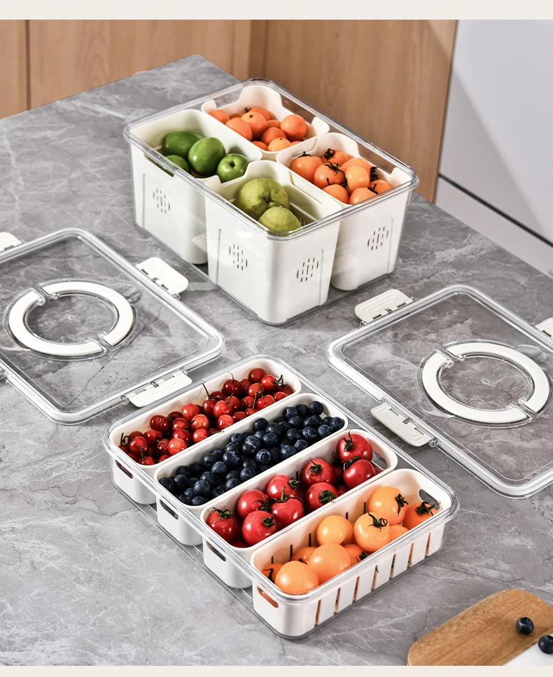 Caja de Almacenamiento con Drenaje y Asa – Organizador para Refrigerador