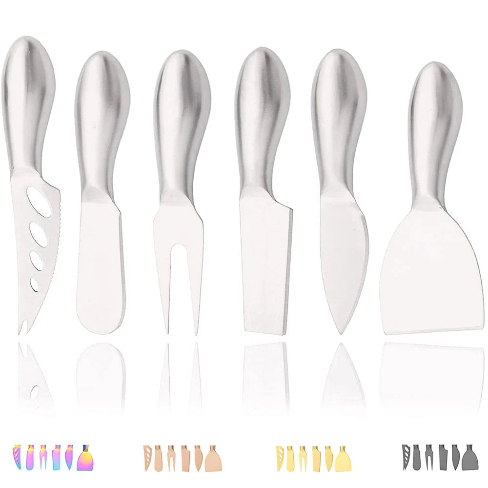 6Pcs Matte Gold Mini Knife Fork Chisel For Butter Cheese Slicer Cutter Stainless Steel Cutlery Tool Kitchen Gadget