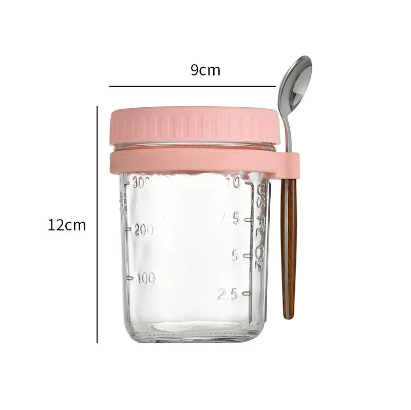 Tarro de Vidrio Portátil para Avena Nocturna y Desayunos – Contenedor Multiusos
