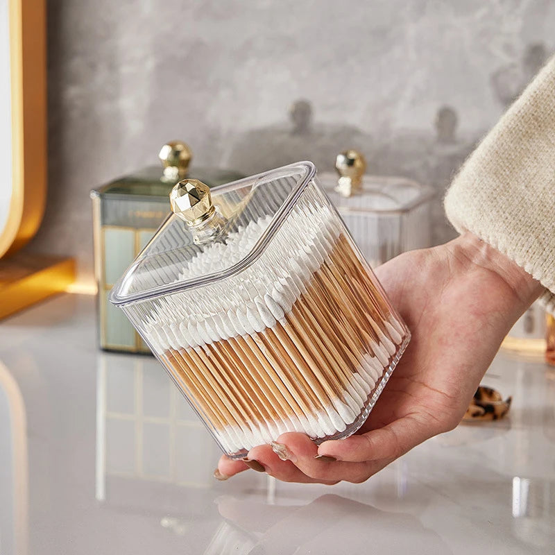 Caja de Almacenamiento Transparente de Acrílico para Hisopos y Cosméticos – A Prueba de Polvo
