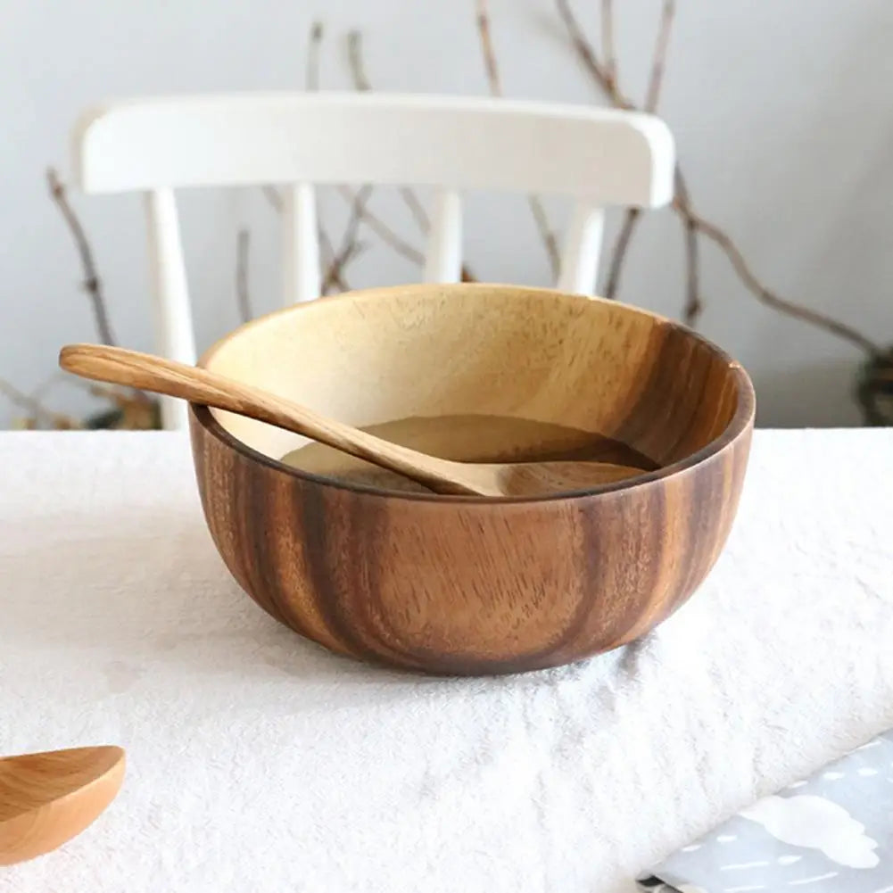 Good Grade Eco-Friendly Polishing Salad Bowl Japanese Practical Wooden Soup Bowl Kitchen Supplies - 369 view