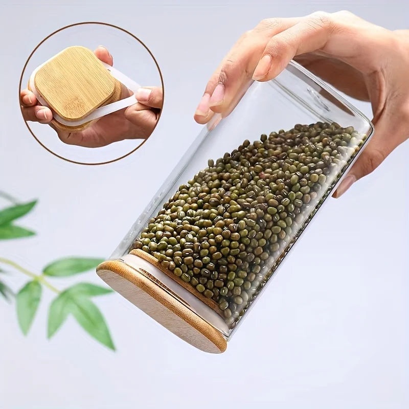 Set de Tarros de Vidrio de 10oz con Tapas Herméticas de Bambú – Almacenamiento Transparente