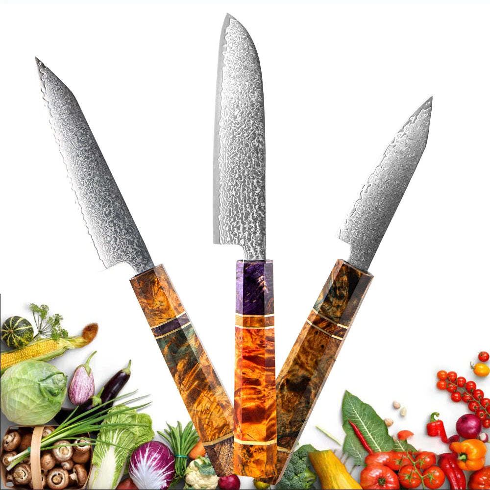 XITUO 5"inch Santoku Knife Damash Leather Stainless Steel Sharp Paring Knife Kitchen Peeling Chef Professional Utility Multi New