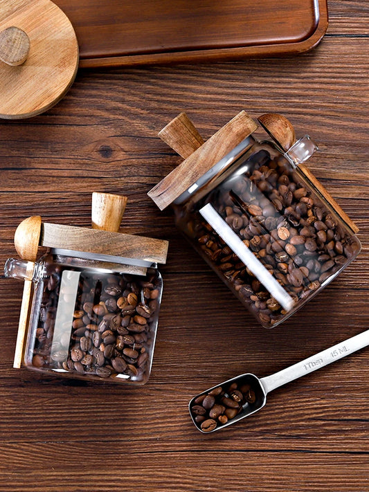Coffee Bean Storage Jar Glass Sealed Jar with Spoon Storage Box Coffee Powder Storage Can Tea Can - 369 view