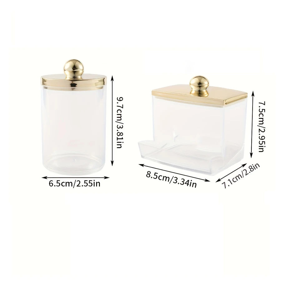 Set de Dispensadores de Hisopos – Organizadores de Baño con Tapas Doradas