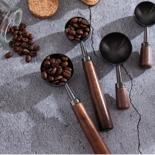 Stainless Steel Walnut Coffee Bean Measuring Spoons Household Tools High Profile Level Long Handle Coffee Powder Measuring Spoon - 369 view