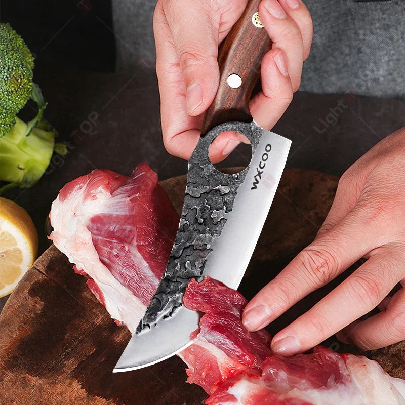 Cuchillo de Carnicero Forjado – Mango de Madera, Ideal para Cortar y Deshuesar Carne - 369 view