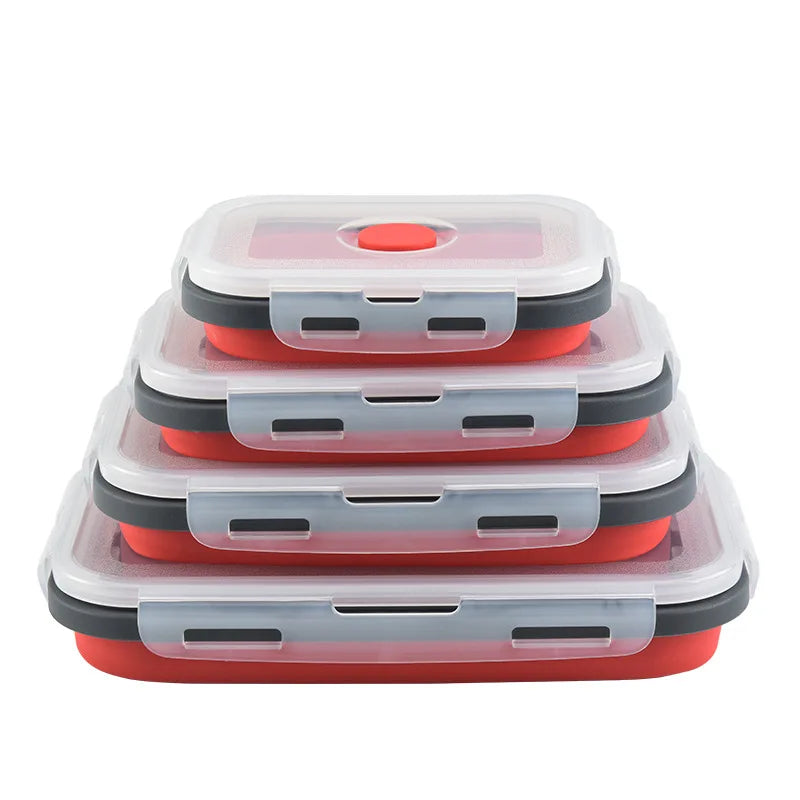 1 PCS Silicone Folding Lunch Box Food Grade Square Portable Microwave Oven Lunch Box Outdoor Travel Picnic Preservation Box
