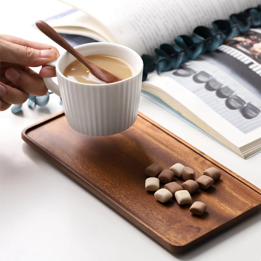 Bandeja de té rectangular de madera de Acacia para el hogar, plato de mesa para servir, plato de almacenamiento de alimentos para aperitivos, bandeja para servir en casa y Hotel - 369 view