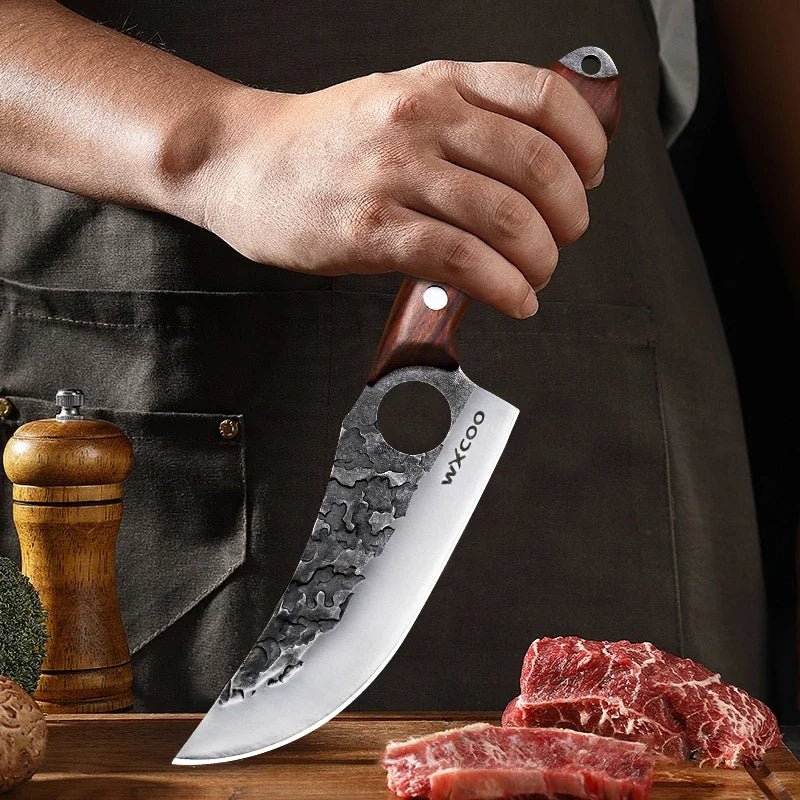 Cuchillo de Carnicero Forjado – Mango de Madera, Ideal para Cortar y Deshuesar Carne - 369 view