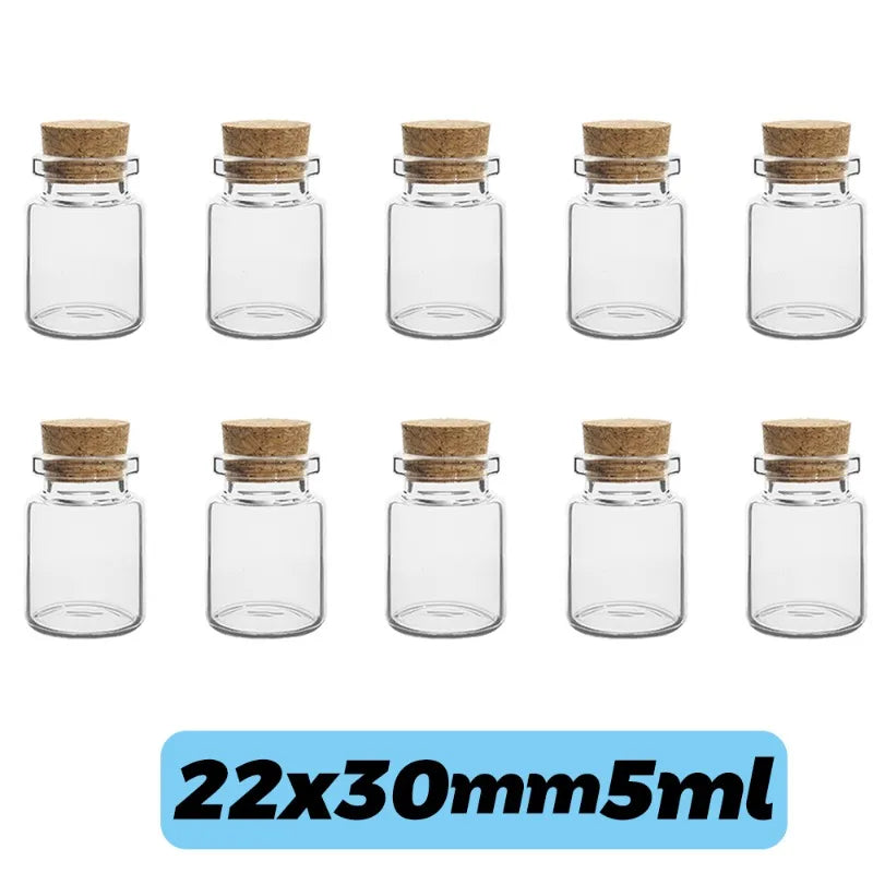 50/10PCS Small Glass Bottles with Cork Stoppers Mini Glass Vials Cork Transparent Wishing Bottles Storage Candy Jars DIY Decor