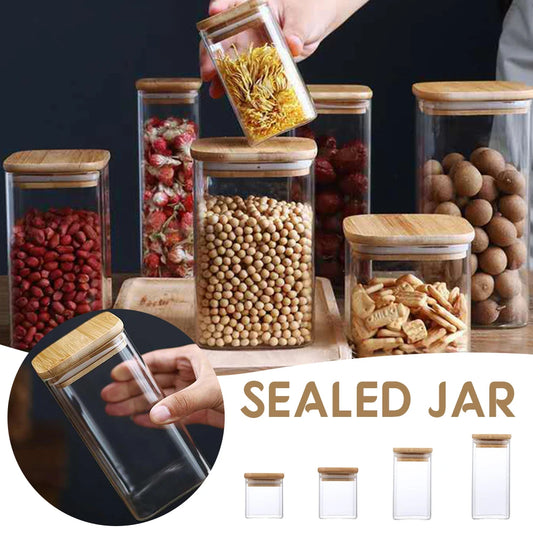 Glass Food Storage Containers With Wooden Lid Kitchen Snack Fruit Candy Nut Sundries Coffee Storage Organizer for Kitchen - 369 view