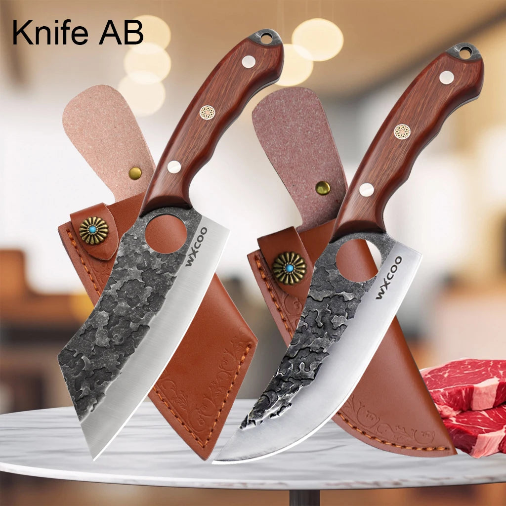 Cuchillo de Carnicero Forjado – Mango de Madera, Ideal para Cortar y Deshuesar Carne - 369 view