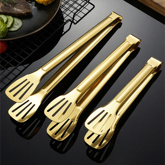 18-Styles Gold BBQ Food Tongs Steak Clip Stainless Steel Hollow Cake Bread Grill Clamp Cooking Utensils Kitchen Accessories - 369 view