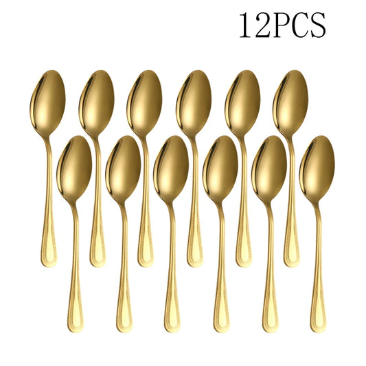 4/8/12PCS Stainless steel mirror Light Gold dessert spoon Coffee spoon suitable for hotel restaurant home kitchen - 369 view