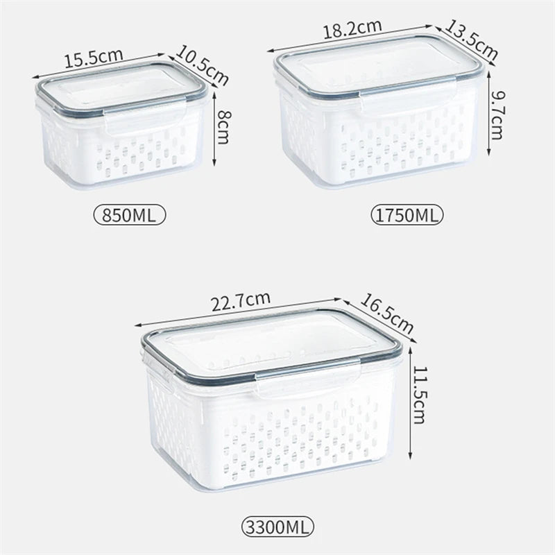 Caja de Almacenamiento para Refrigerador con Drenaje – Organizador de Frutas y Verduras