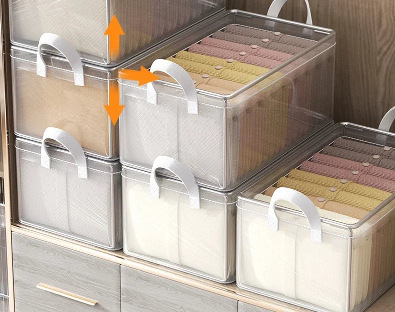 Cesta de Almacenamiento Transparente de PVC con Marco de Acero Inoxidable – Organizador Impermeable para Ropa y Armario