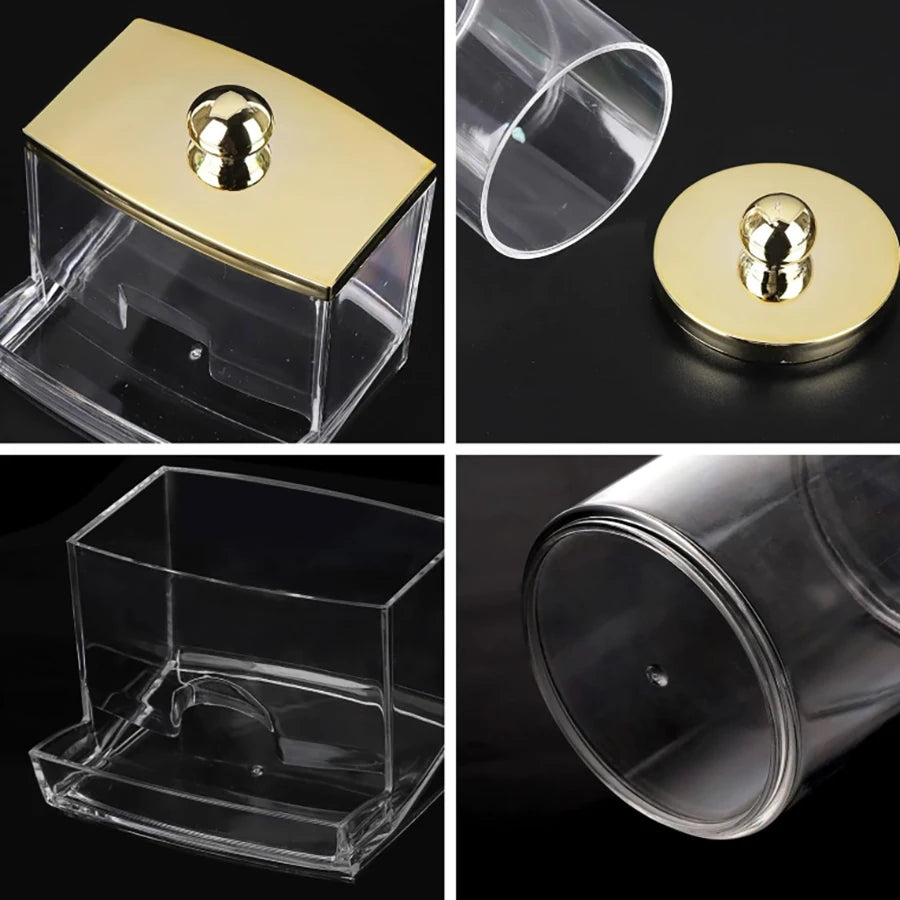 Set de Dispensadores de Hisopos – Organizadores de Baño con Tapas Doradas
