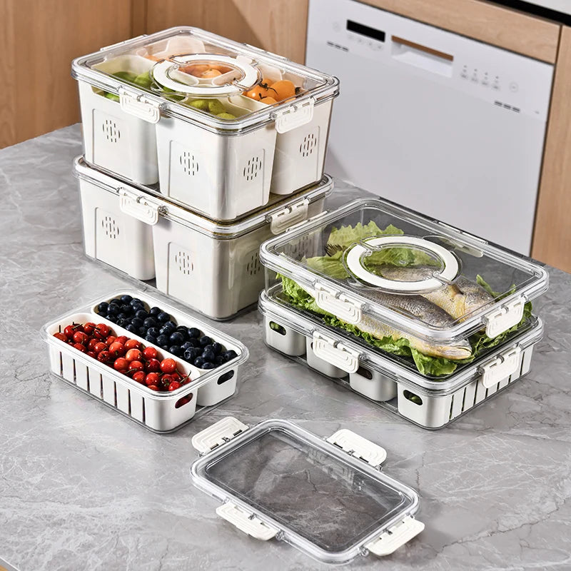 Caja de Almacenamiento con Drenaje y Asa – Organizador para Refrigerador