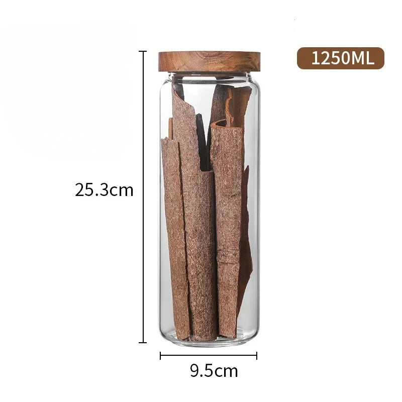 Tarro de Vidrio Hermético con Tapa de Madera – Almacenamiento para Cocina