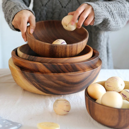 Natural Wood Bowl Food Serving Wooden Bowl for Rice Salads Fruit Soups Cereal Nuts Container Kids Unbreakable Dinnerware - 369 view