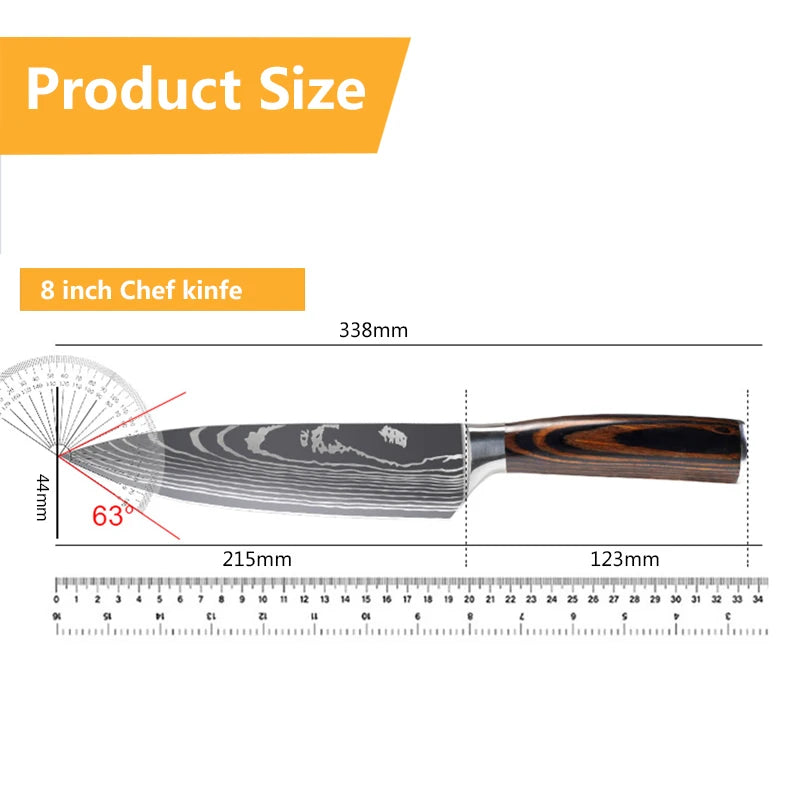 Juego de Cuchillos de Chef – Santoku Japonés, Patrón Damasco Láser, Ultra Afilados - 369 view