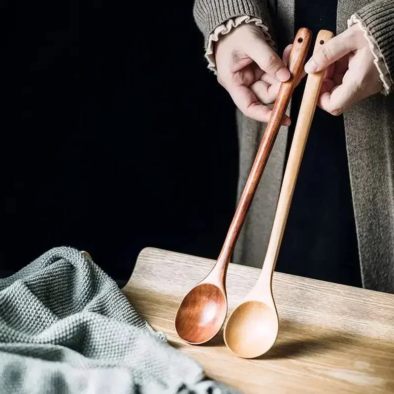 Long Wooden Stirring Spoon Natural Wood Soup Tableware Cooking Honey Coffee Spoon Mixing Spoon Wood Utensils VIE LENTE - 369 view