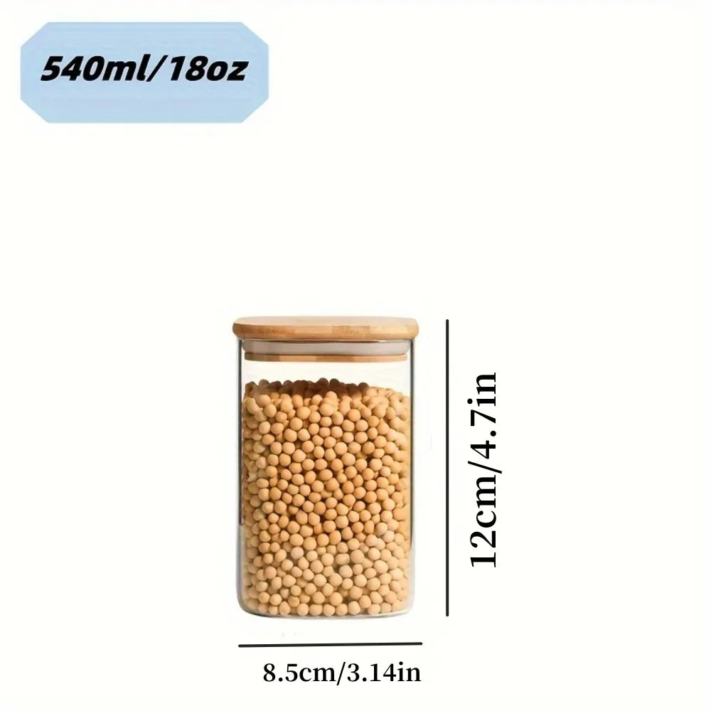 2/4 Pieces, 540Ml/1000Ml Glass Food Storage Jar with Bamboo Lid, Transparent Square Sealed Kitchen Storage Container Set, Stackable Glass Food Storage Jar for Kitchen Counters, Candies, Biscuits, Rice, Cereals