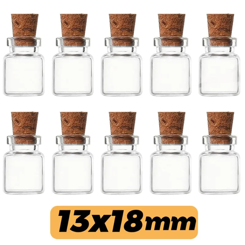50/10PCS Small Glass Bottles with Cork Stoppers Mini Glass Vials Cork Transparent Wishing Bottles Storage Candy Jars DIY Decor