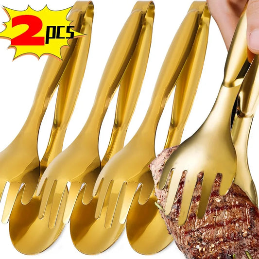 1/2pcs Kitchen Food Tongs Stainless Steel Creative Meat Salad Bread Clips Non Slip BBQ Clips Home Kitchen Cooking Accessories - 369 view