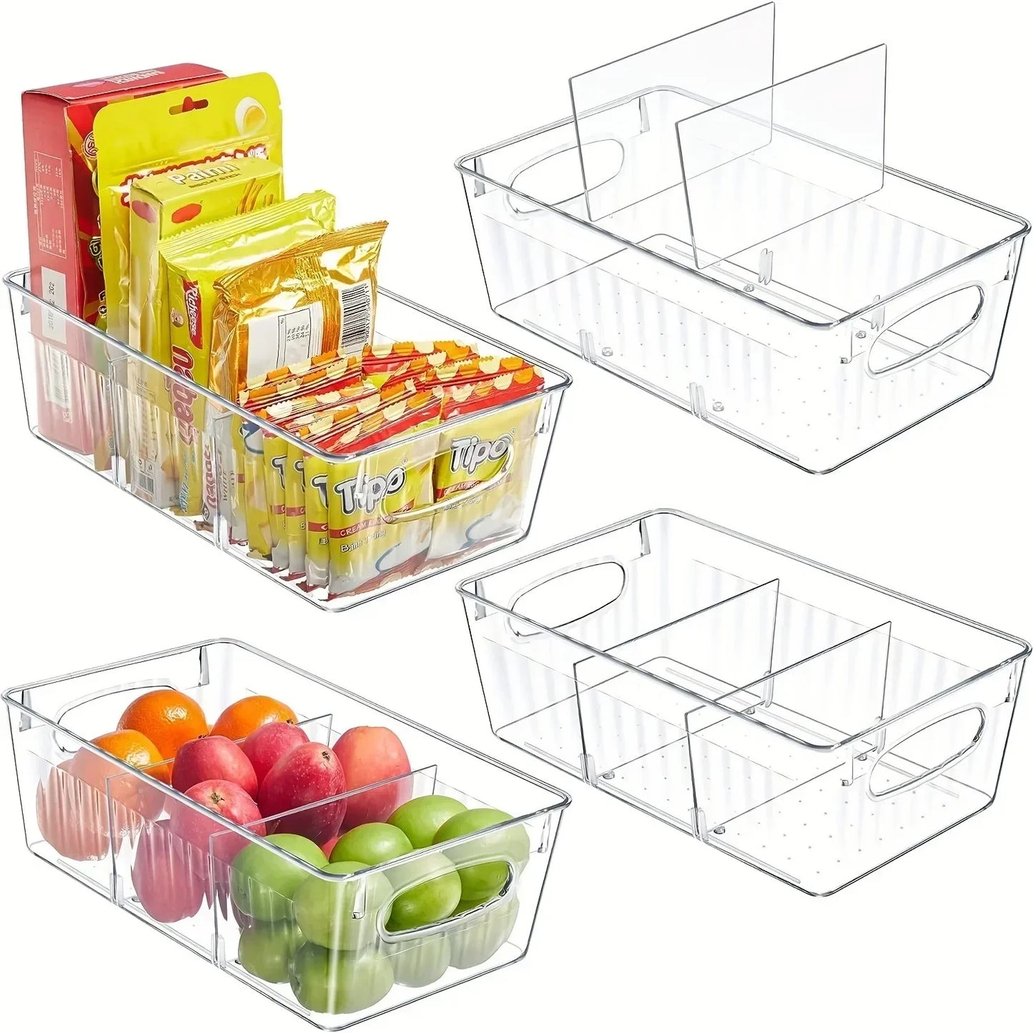 Caja Organizadora Transparente para Refrigerador – Almacenamiento con Divisor