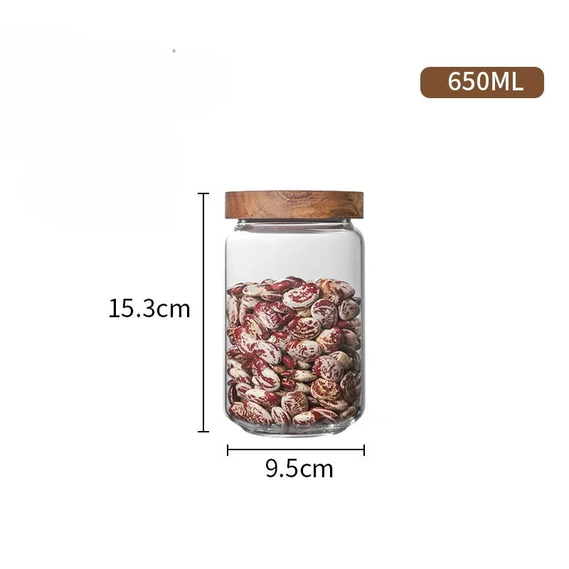 Tarro de Vidrio Hermético con Tapa de Madera – Almacenamiento para Cocina