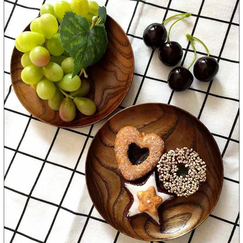 Round Solid Wood Plate Acacia Wood Fruit Dishes Wooden Saucer Tea Tray Dessert Dinner Breakfast Plate Tableware Dishes - 369 view