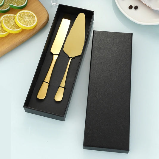2Pcs Cake Knife Shovel Set Stainless Steel Tableware Kit Cake Cutting Tools Pie Pizza Spatula Wedding Birthday Party Supplies - 369 view
