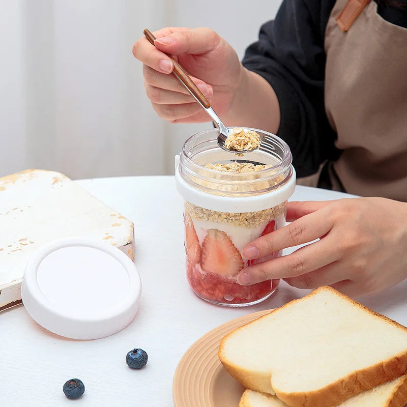 Tarro de Vidrio Portátil para Avena Nocturna y Desayunos – Contenedor Multiusos