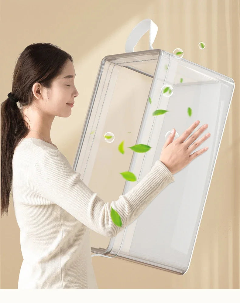 Cesta de Almacenamiento Transparente de PVC con Marco de Acero Inoxidable – Organizador Impermeable para Ropa y Armario